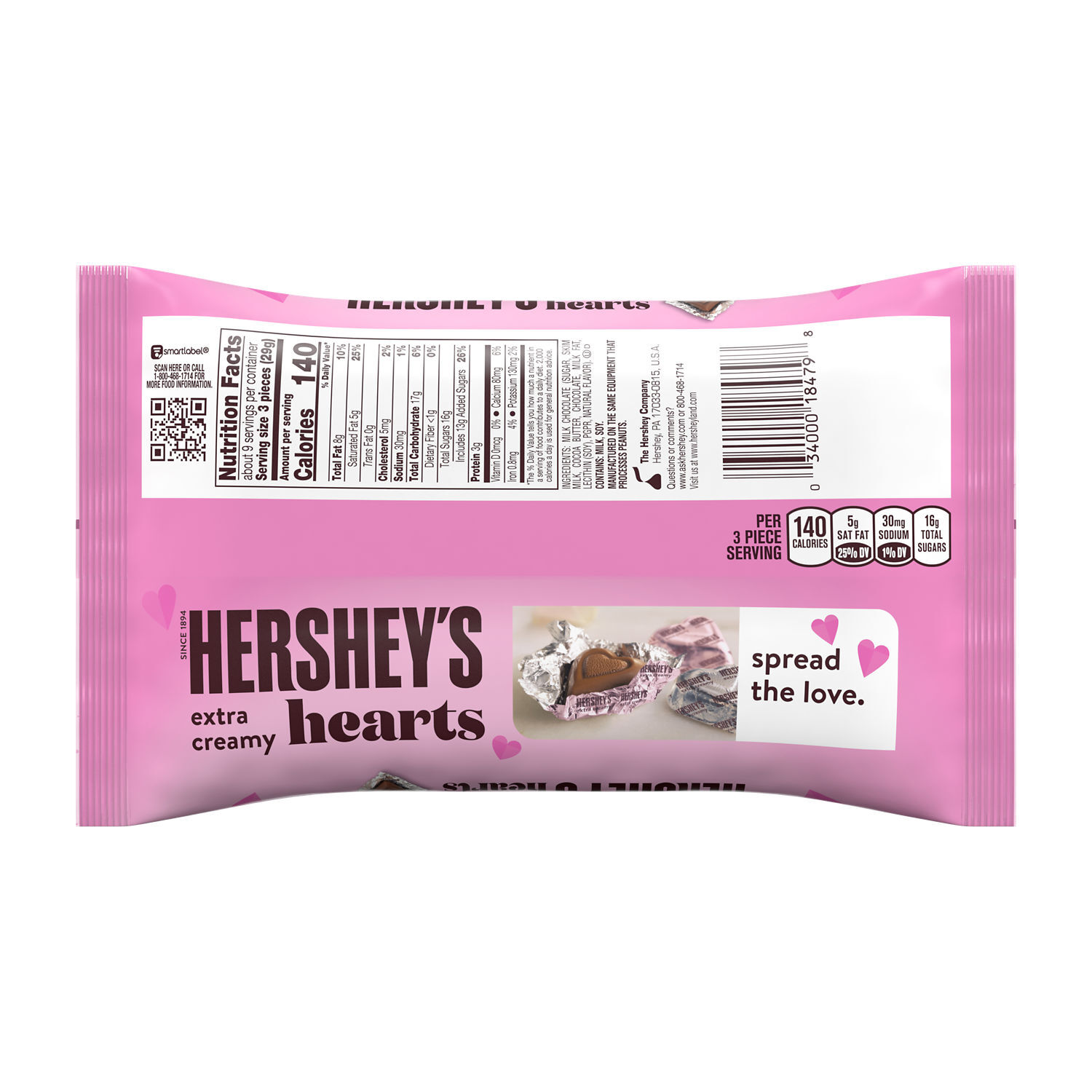 HERSHEY’S Milk Chocolate Hearts, Valentine’s Day, Candy Bag, 9.2 oz - THE HERSHEY COMPANY