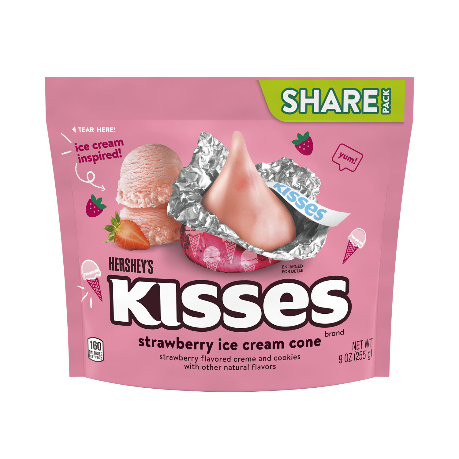 HERSHEY’S KISSES Strawberry Ice Cream Cone Flavored Candy Share Pack, 9 oz - THE HERSHEY COMPANY
