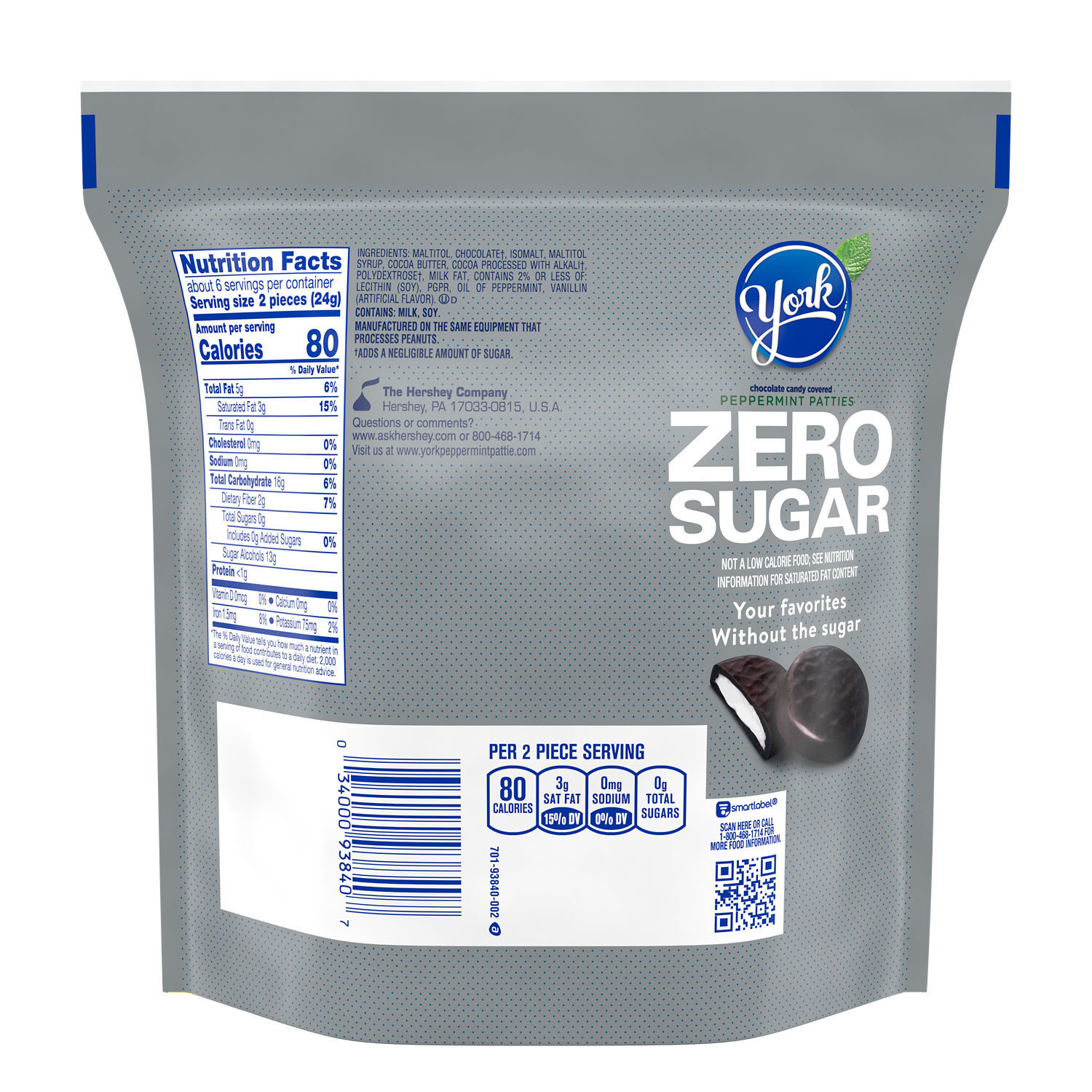 YORK Zero Sugar Dark Chocolate Candy Peppermint Patties Miniatures 5.1oz Candy Bag - THE HERSHEY COMPANY