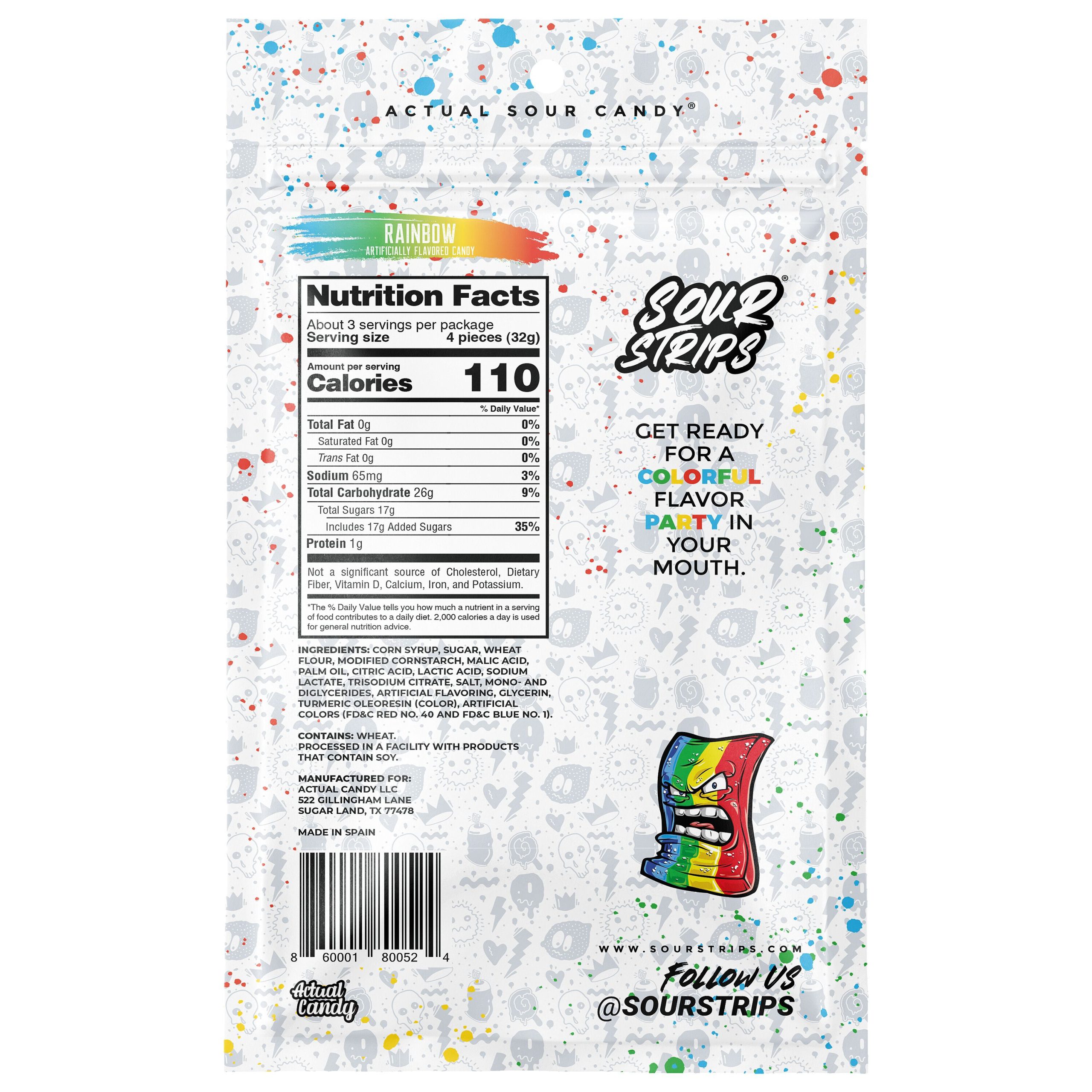 Sour Strips Rainbow Candy Peg Bag, 3.4oz - THE HERSHEY COMPANY